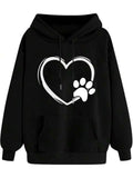 Men's Hoodie Hand Drawn Heart Outline With Paw Print Animal Hoodie