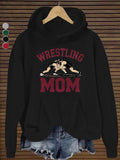 Women's Hoodie Wrestling Mom Vintage Sports Style With Athlete Figures On Mat
