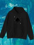 Men's Hoodie Floating Playing Card Symbols Around Central Black Spade