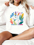 Women's Hoodie Colorful Leaves With Bright Shapes Around A Whimsical Rabbit