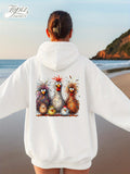 Women's Hoodie Whimsical Colorful Fuzzy Birds Standing On Sandy Beach Breeze Birds