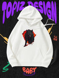Women's Hoodie Bold Black Wolf With Crimson Backdrop White Hoodie