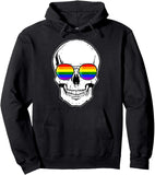Men's Hoodie Colorful Rainbow Reflections In Sunglasses On Skull