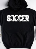 Men's Hoodie Dynamic Athlete Silhouettes Among Bold Block Lettering Soccer
