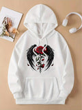 Women's Hoodie Striking Red Rose With Black Feathered Wings Surrounding Elegant Serpents And Thorns Rose