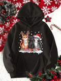 Women's Hoodie Cute Festive Kittens With Snowflakes And Christmas Decorations Cat
