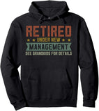 Men's Hoodie Retired Under New Management See Grandkids For Details Vintage Lettered Hoodie