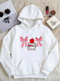 Women's Hoodie Pink Ribbons With Stacked Books And A Shiny Red Apple Hoodie