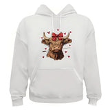 Men's Hoodie Romantic Brown Cow With Bow Surrounded By Red Hearts Arrow Cow