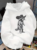 Women's Hoodie Standing Raccoon Wearing Cowboy Hat And Boots Under Soft Lighting