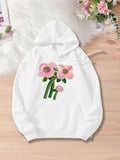 Women's Hoodie Soft Green Stems With Blossoming Pink Petals Surrounded By Subtle Leaf Details Flower