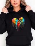 Women's Hoodie Colorful Paint Dripping Heart With Multicolored Paw Prints Hoodie