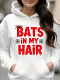 Women's Hoodie Bats In My Hair With Tiny Spiders Creeping On White Hoodie