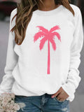 Women's Hoodie Bright Pink Tropical Sunset Silhouette With Single Palm Tree