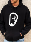 Men's Hoodie Adventurer Climbing Mountains With Carabiner Shape Silhouette Graphic