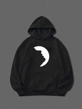 Men's Hoodie Minimalist White Crescent Moon Silhouette On Black Hoodie