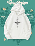Women's Hoodie Minimalist Compass Geometry With Subtle Floral Accents Surrounded By Simple Lines Compass