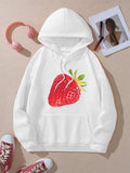 Women's Hoodie Juicy Red Fruit Surrounded By Leaves On A Bright White Hoodie Strawberry