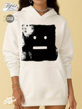 Women's Hoodie Minimalist Abstract Grunge Face In Bold Black Square