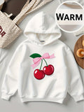 Women's Hoodie Cute Red Cherries With Pink Bow And Green Leaves Cherry