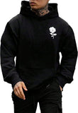 Men's Hoodie Minimalist White Rose Blooming On Sleeve Pocket Hoodie