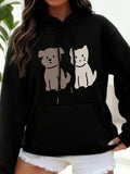 Women's Hoodie Adorable Sketch Style Friendly Puppy And Playful Kitten Duo Hoodie