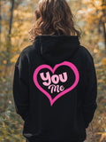Women's Hoodie You Me Vibrant Pink Heart Outline Centered On Hoodie