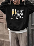 Men's Hoodie Happy New Year Champagne Glasses Celebration Under Sparkling Light