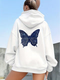 Women's Hoodie Delicate Midnight Blue Wings On Pristine White Butterfly