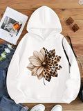 Women's Hoodie Stylish Blossoming Flower With Leopard Print Accents White Petals Hoodie