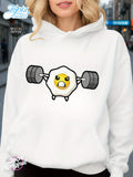 Women's Hoodie Cute Cartoon Fried Egg Lifting Heavy Dumbbells Outdoors Egg