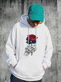 Men's Hoodie Hand Holding Red Rose With Minimalist Artistic Linework Flower