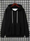 Men's Hoodie Minimalist Classic Black Pullover Hoodie On Wooden Hanger