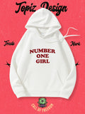 Women's Hoodie Number One Girl Bold Red Letters On White Cotton Hoodie
