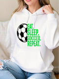 Women's Hoodie Eat Sleep Soccer Repeat With Bold Green Letters And Classic Soccer Ball