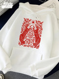 Women's Hoodie Intricate Floral Pattern With Red Foxes Facing Each Other Fox