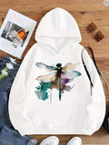 Women's Hoodie Colorful Watercolor Splash With Vibrant Wings Dragonfly