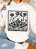 Women's Hoodie Night Garden Under Crescent Moon With Wildflowers And Moth