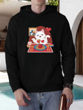 Men's Hoodie Playful Cat Enjoying A Festive Meal Surrounded By Red Hearts Cat