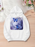 Women's Hoodie Dreamy Blue Twilight With Elegant Butterflies And Soft Plum Blossom Flowers Hoodie