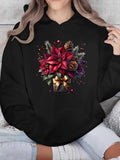 Women's Hoodie Glittering Winter Foliage With Red Flowers Pine Cones And Golden Ribbon Bouquet