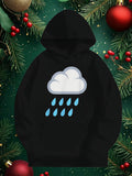 Men's Hoodie Simple Cloud With Falling Blue Water Droplets Rain