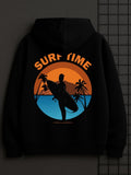 Men's Hoodie Surf Time Sunset Palms With Silhouette Waves And Ocean Surfer