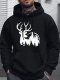 Men's Hoodie Majestic Forest With Pine Trees And Rising Sun Behind Deer