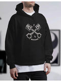 Men's Hoodie Spark Plug Energy With Crossed Pistons Among Engine Parts Motor