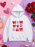Women's Hoodie Playful Red Paws And Bows Arranged On Soft White Hoodie