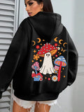 Women's Hoodie Whimsical Night Among Mushrooms Under Happy Little Ghost