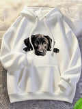 Women's Hoodie Lifelike Shy Puppy Peeking Over Edge On Crisp White Hoodie