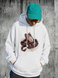 Men's Hoodie Intricate Vintage Sketch Lines Surrounding Elegant Octopus