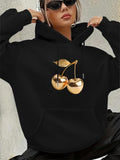 Women's Hoodie Golden Metallic Shine Cherries Reflected Under Soft Light Cherry